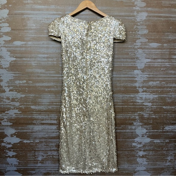 Rachel Gilbert Gold Sequin Dress Sheath Event Cocktail Wedding Formal Womens S - Picture 4 of 7